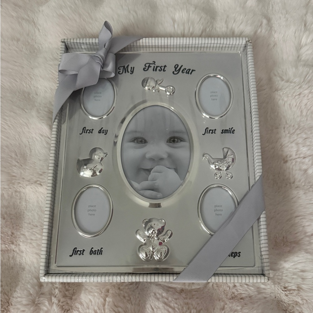 💖Adorable First Impressions Silver Baby Photo Frame with Gray 🎀